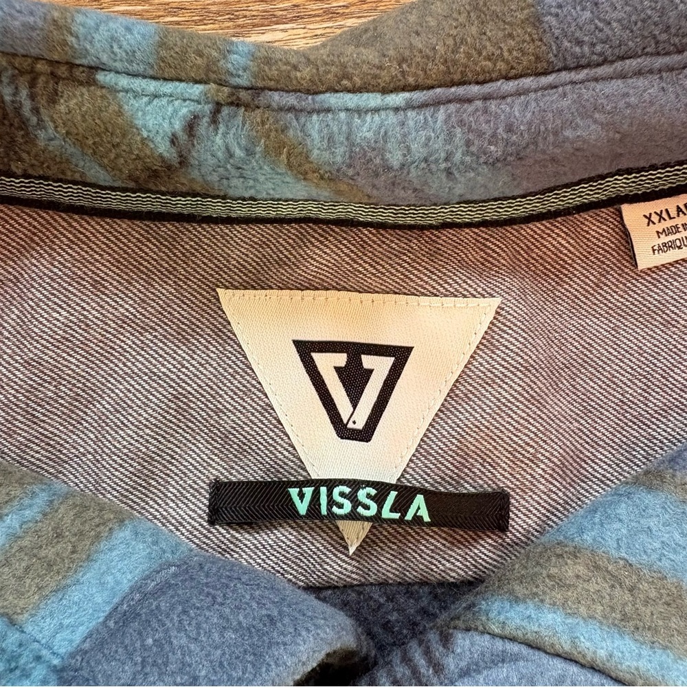 Vissla Shirt Mens XXL Blue Striped ECO ZY Polar Fleece Flannel Button Up - Picture 2 of 8